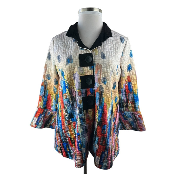 Ali Miles Textured Colorful Modernist Art to Wear Button Front Jacket Size Large - Picture 2 of 12